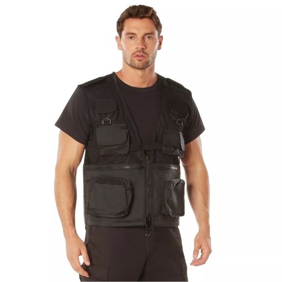 Mens Recon Vest Black & Coyote Black 10 Pocket Fishing Camping Hiking VEST Large - Picture 1 of 13